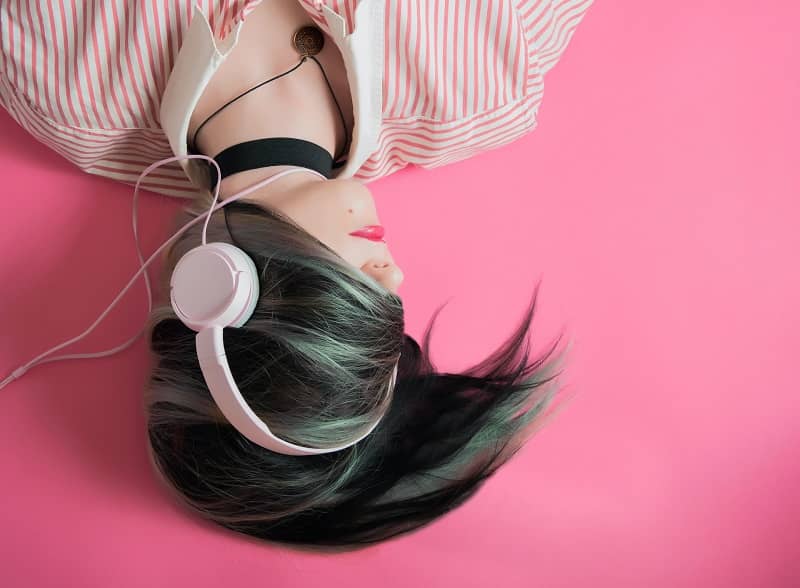 A girl listening music while sleeping
