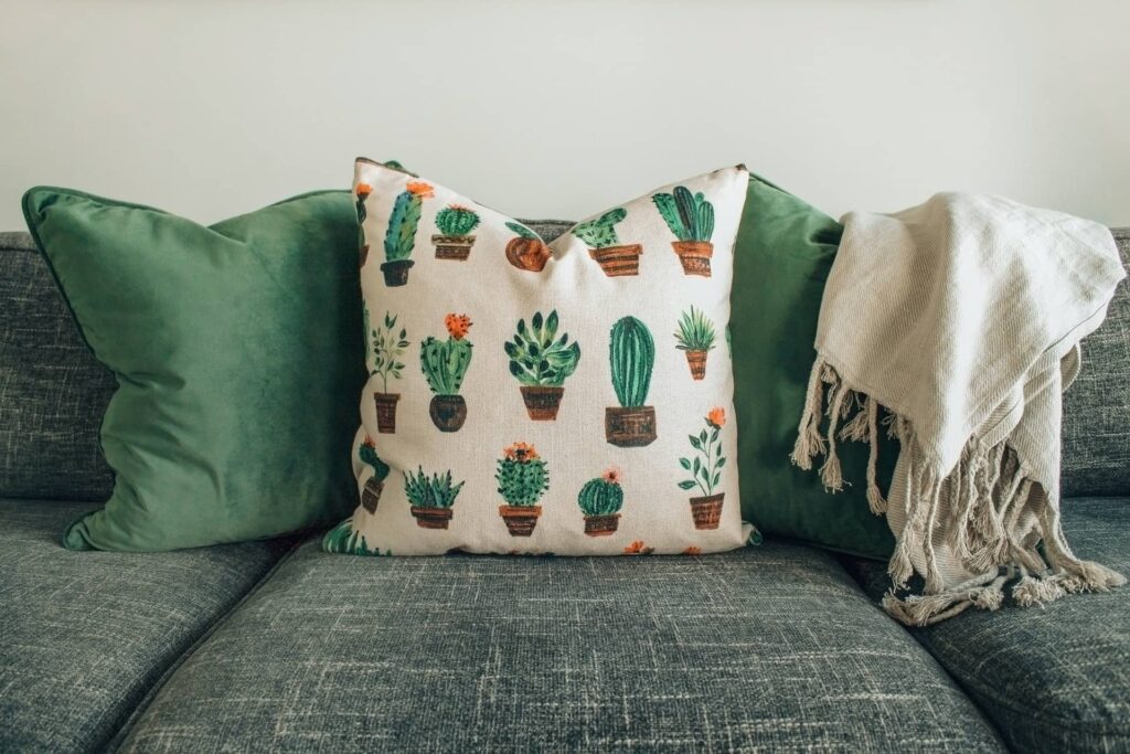 Cushions are placed on a couch