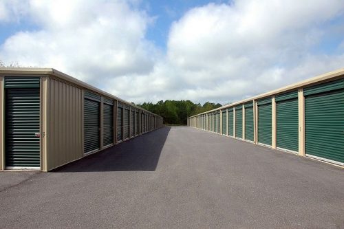 Self storage units and road connecting them